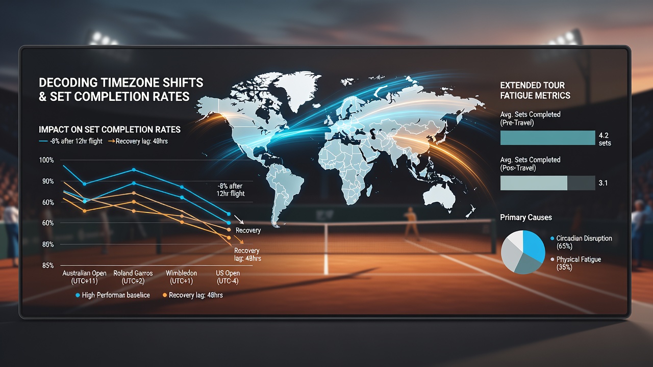 Datenvisualisierung zu Set-Dauern bei Zeitzonenverschiebungen im Tennis