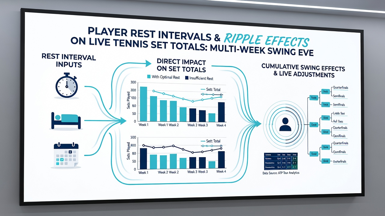 Live-Statistiken und Set-Totals während eines Tennis-Matches mit Fokus auf Erholungseffekte